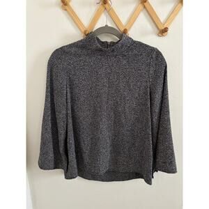 Zara Top Women's Small Black Gray Speckle Long Bell Sleeve Mock Neck Blouse